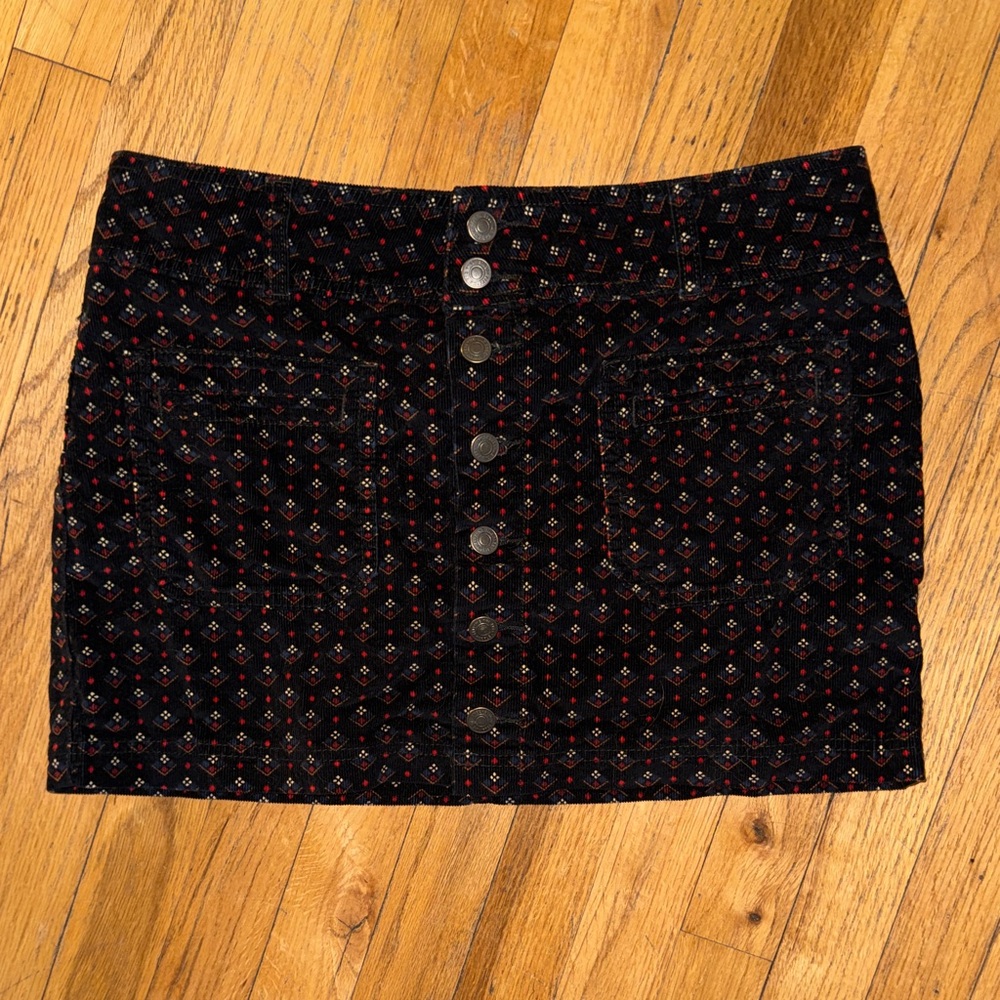 We The Free free people Black and Red geometric corduroy Mini Skirt button 30